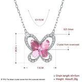 Austria Crystal Butterfly Pendant Necklace Real S925 Silver Chain Collar