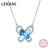 Austria Crystal Butterfly Pendant Necklace Real S925 Silver Chain Collar