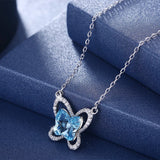 Austria Crystal Butterfly Pendant Necklace Real S925 Silver Chain Collar