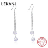 Austrian Crystal Flower Drop Earrings 925 Sterling Silver Jewelry