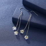 Austrian Crystal Flower Drop Earrings 925 Sterling Silver Jewelry