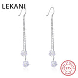Austrian Crystal Flower Drop Earrings 925 Sterling Silver Jewelry