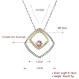 Austria Double Square Crystal Pendant Necklace S925 Silver Jewelry
