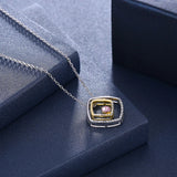 Austria Double Square Crystal Pendant Necklace S925 Silver Jewelry