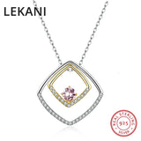 Austria Double Square Crystal Pendant Necklace S925 Silver Jewelry