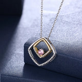 Austria Double Square Crystal Pendant Necklace S925 Silver Jewelry