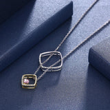 Austria Double Square Crystal Pendant Necklace S925 Silver Jewelry