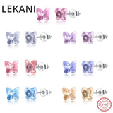 Austrian Crystals Butterfly Stud Earrings S925 Silver Jewelry for Women