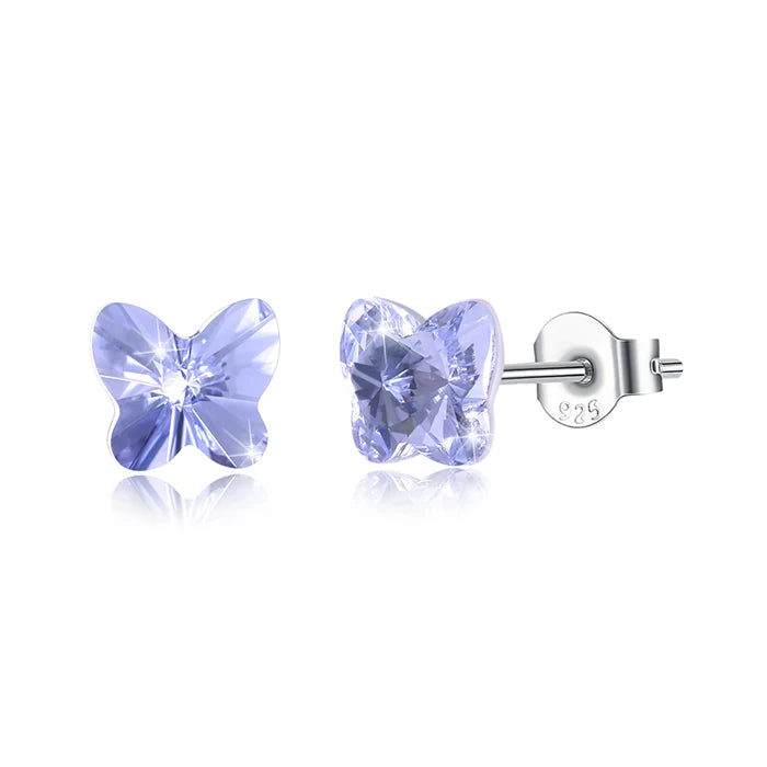 Austrian Crystals Butterfly Stud Earrings S925 Silver Jewelry for Women