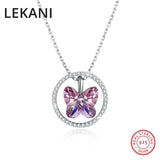Austrian Crystal Butterfly Circle Pendant Necklace