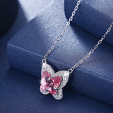 Austrian Crystal S925 Silver Butterfly Pendant Necklace for Women Girls
