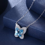 Austrian Crystal S925 Silver Butterfly Pendant Necklace for Women Girls