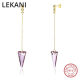 Austria Crystals Long Chain Earrings S925 Silver Spike Piercing