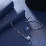 Austrian Crystal Cube Beads Drop Earrings S925 Silver Piercing