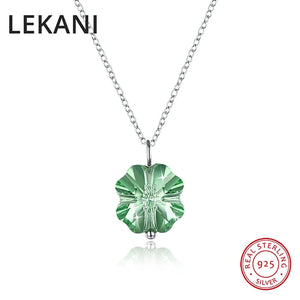 Austrian Crystals Green Clover Pendant Necklace S925 Silver
