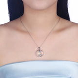 Austria Moon Circle Pendant Necklace S925 Silver Chain Collar
