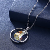 Austria Moon Circle Pendant Necklace S925 Silver Chain Collar
