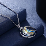 Austria Moon Circle Pendant Necklace S925 Silver Chain Collar