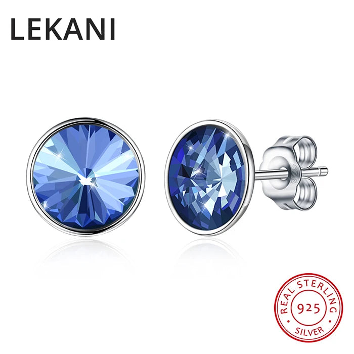 Austrian Crystals Stud Earrings S925 Silver Jewelry for Women