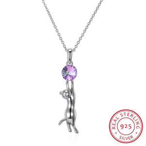 Sexy Cat Crystal Pendant Necklace 925 Sterling Silver