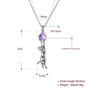 Sexy Cat Crystal Pendant Necklace 925 Sterling Silver