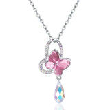Pink Butterfly Crystal Necklace S925 Sterling Silver Jewelry