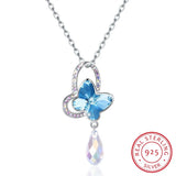 Pink Butterfly Crystal Necklace S925 Sterling Silver Jewelry