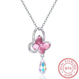 Pink Butterfly Crystal Necklace S925 Sterling Silver Jewelry