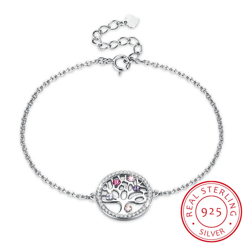 Crystals 925 Silver Chain Life Tree Link Bracelet Bangle