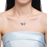 Dragonfly Crystal Pendant Necklace 925 SSilver Fine Jewelry Women