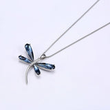 Dragonfly Crystal Pendant Necklace 925 SSilver Fine Jewelry Women