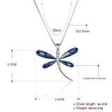 Dragonfly Crystal Pendant Necklace 925 SSilver Fine Jewelry Women