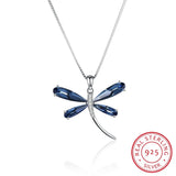 Dragonfly Crystal Pendant Necklace 925 SSilver Fine Jewelry Women