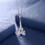 Crystal Tower Pendant Necklace S925 Silver Chain Jewelry