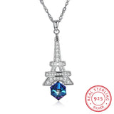 Crystal Tower Pendant Necklace S925 Silver Chain Jewelry