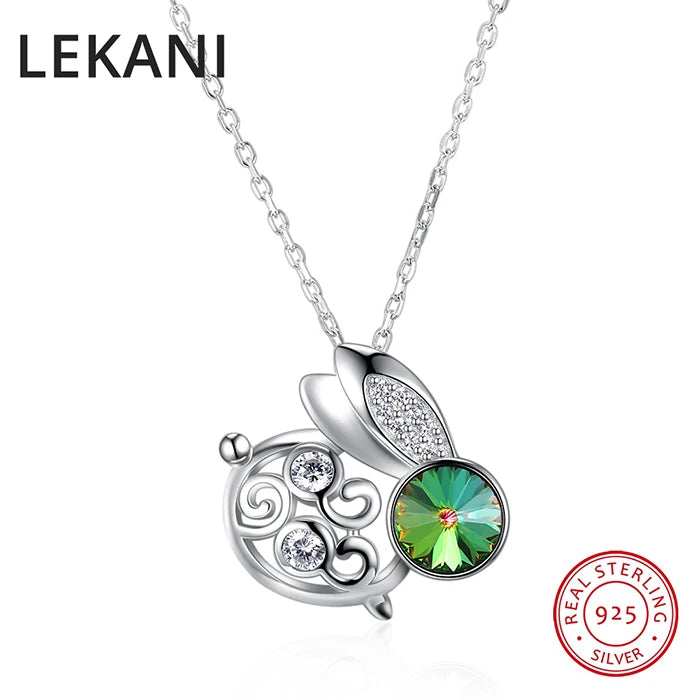 Rabbit Pendant Crystal Necklace S925 Silver Jewelry for Girls Women Kids