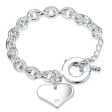 925 Sterling Silver Love Heart Charm Bracelet for Women