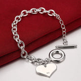 925 Sterling Silver Love Heart Charm Bracelet for Women