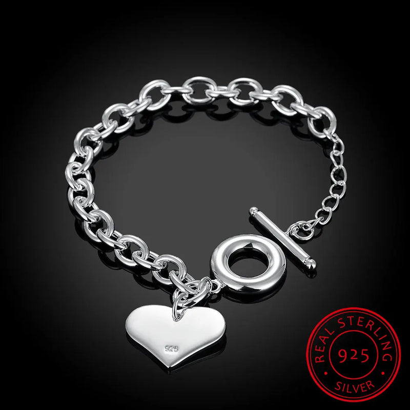 925 Sterling Silver Love Heart Charm Bracelet for Women