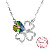Four Leaf Clover Pendant Crystal Heart 925 Sterling Silver Vintage Jewelry