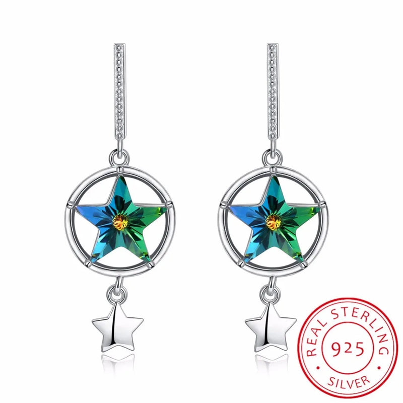 LEKANI Crystals Drop Earrings S925 Sterling Silver Stars Dangle Earrings