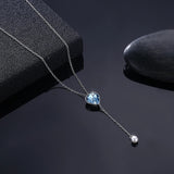 Heart Crystal Long Chain Pearl Pendant Necklace 925 Silver Women Girls Jewelry