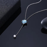 Heart Crystal Long Chain Pearl Pendant Necklace 925 Silver Women Girls Jewelry