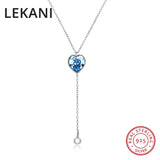 Heart Crystal Long Chain Pearl Pendant Necklace 925 Silver Women Girls Jewelry