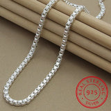 925 Silver Box Chain Necklace 4MM Width Fine Jewelry