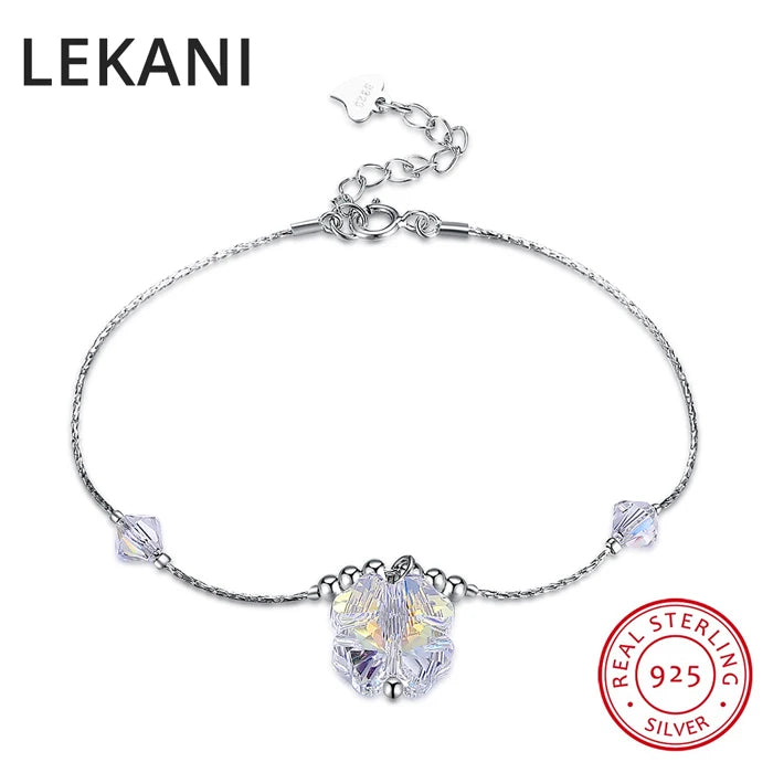 Lucky Clover Charm Bracelet 925 Silver Crystal Beads Women Jewelry