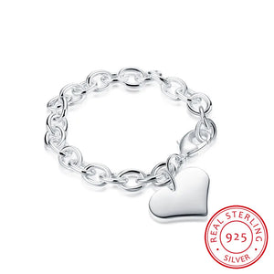 925 Silver Heart Charm Bracelet Fine Jewelry