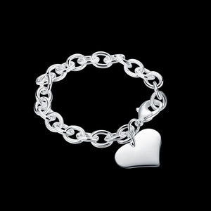 925 Silver Heart Charm Bracelet Fine Jewelry
