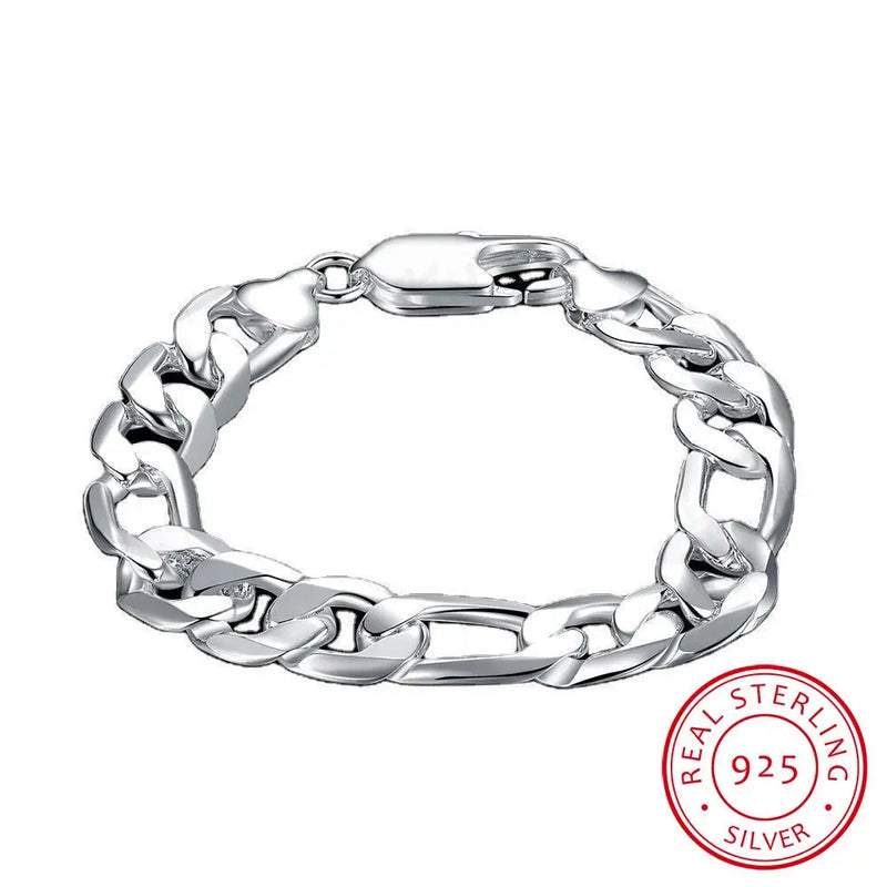 Men's 925 Silver 12mm Chains Bracelet Bangles