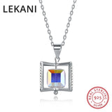 Austria Crystal Cube Rotating Pendant Necklace 925 Silver Jewelry